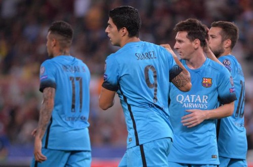 roma-barcellona-suarez gol messi