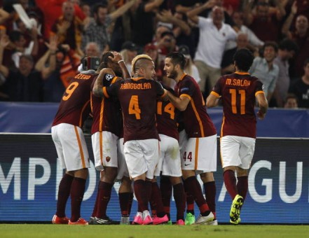 roma-barcellona-esultanza gol florenzi salah manolas nainggolan dzeko keita
