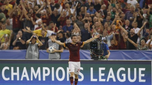 roma-barcellona-florenzi gol esultanza2131