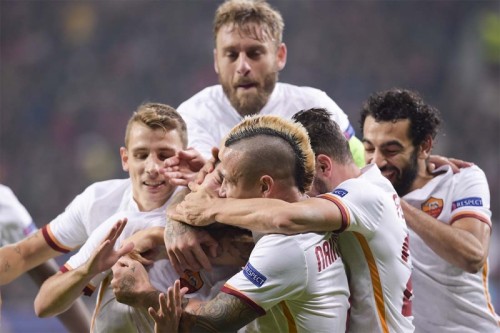 1bayer-roma-pjanic derossi salah florenzi digne gol esultanza