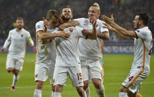 bayer-roma-pjanic digne florenzi nainggolan gol esultanza