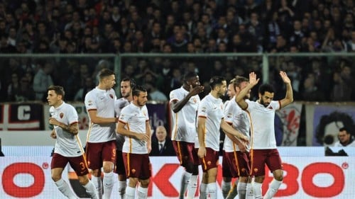 fiorentina-roma-salah derossi nainggolan manolas rudiger florenzi pjanic dzeko digne gol esultanza