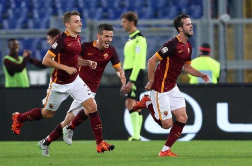 roma-empoli-pjanic gol esultanza florenzi digne