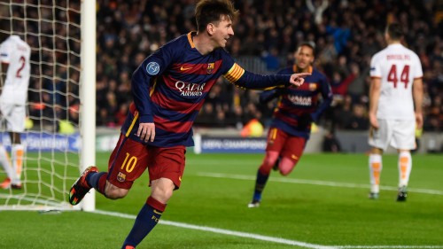 barcellona.roma-messi gol esultanza