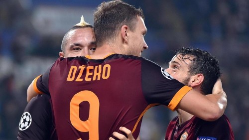 roma-bayer-dzeko-florenzi-gol-esultanza-nainggolan