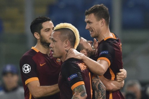 roma-bayer-dzeko florenzi manolas nainggolan gol esultanza