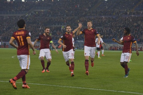 roma-bayer-dzeko pjanic gervinho salah derossi gol esultanza