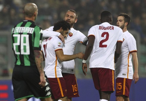 sassuolo-roma-salah derossi rudiger pjanic gol esultanza