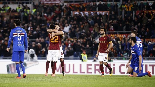 roma-sampdoria_el shaarawy perotti salah gol esultanza