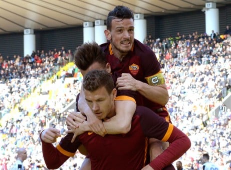 udinese-roma-dzeko florenzi el shaarawy gol esultanza