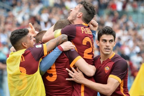 lazio--roma-florenzi de rossi emerson palmieri dzeko perotti gol esultanza