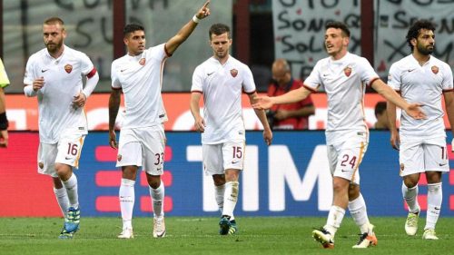 milan-roma-salah florenzi pjanic de rossi emerson palmieri gol esultanza