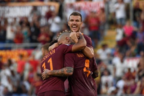 roma-udinese-dzeko salah nainggolan gol esultanza