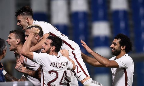 sassuolo-roma-dzeko-nainggolan-salah-florenzi-el-shaarawy-gol-esultanza