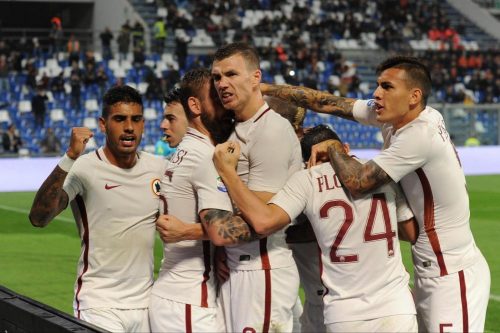 sassuolo-roma-paredes-florenzi-dzeko-de-rossi-emerson-palmieri-el-shaarawy-nainggolan-gol-esultanza0