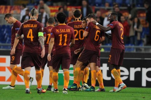 roma-viktoria-plzen-nainggolan-dzeko-salah-fazio-strootman-rudiger-emerson-palmieri-bruno-peres-gol-esultanza
