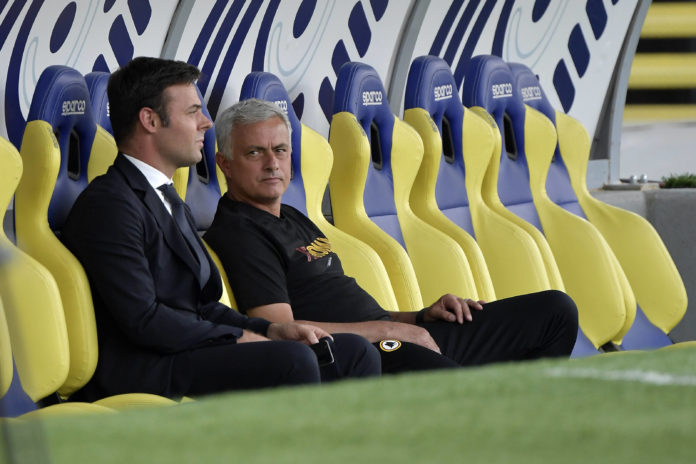 AS Roma manager Tiago Pinto and Jose Mourinho coach of AS Roma during the pre season friendly football match between AS
