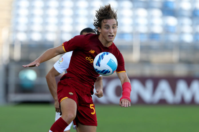AS Roma v Sevilla FC - Pre-Season Friendly Edoardo Bove of AS Roma in action during an international club friendly footb