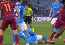 L’audio di Roma-Napoli sul fallo su Koné. Di Bello ad Aureliano: ” È fallo questo”